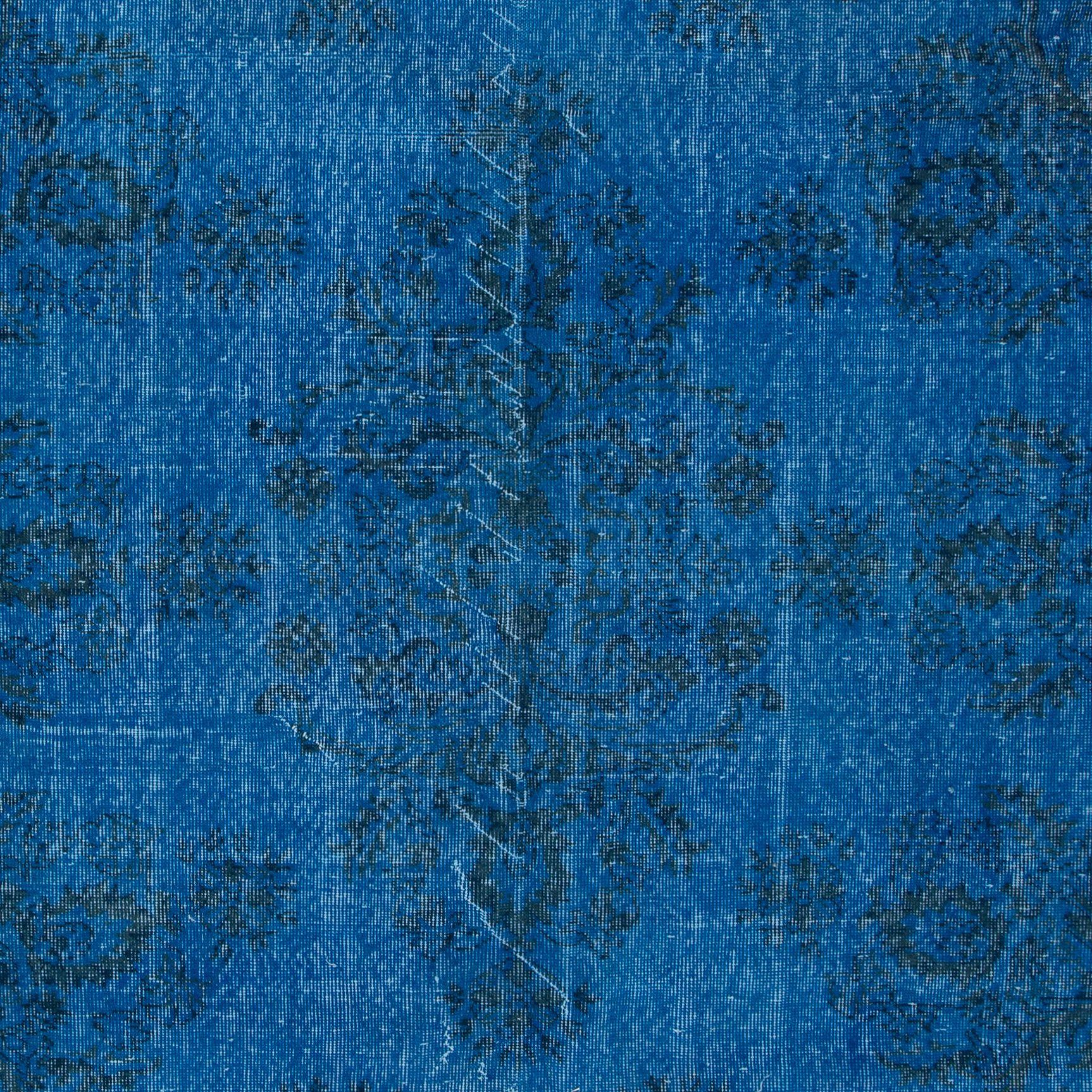 Hand-Woven 6.7x10.5 Ft Blue Modern Area Rug, Overdyed Carpet, Handmade Living Room Carpet For Sale