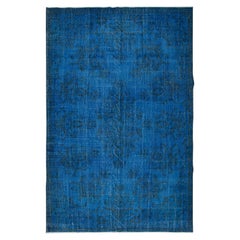 6.7x10.5 Ft Blue Modern Area Rug, Overdyed Carpet, Handmade Living Room Carpet (tapis de salon fait à la main)