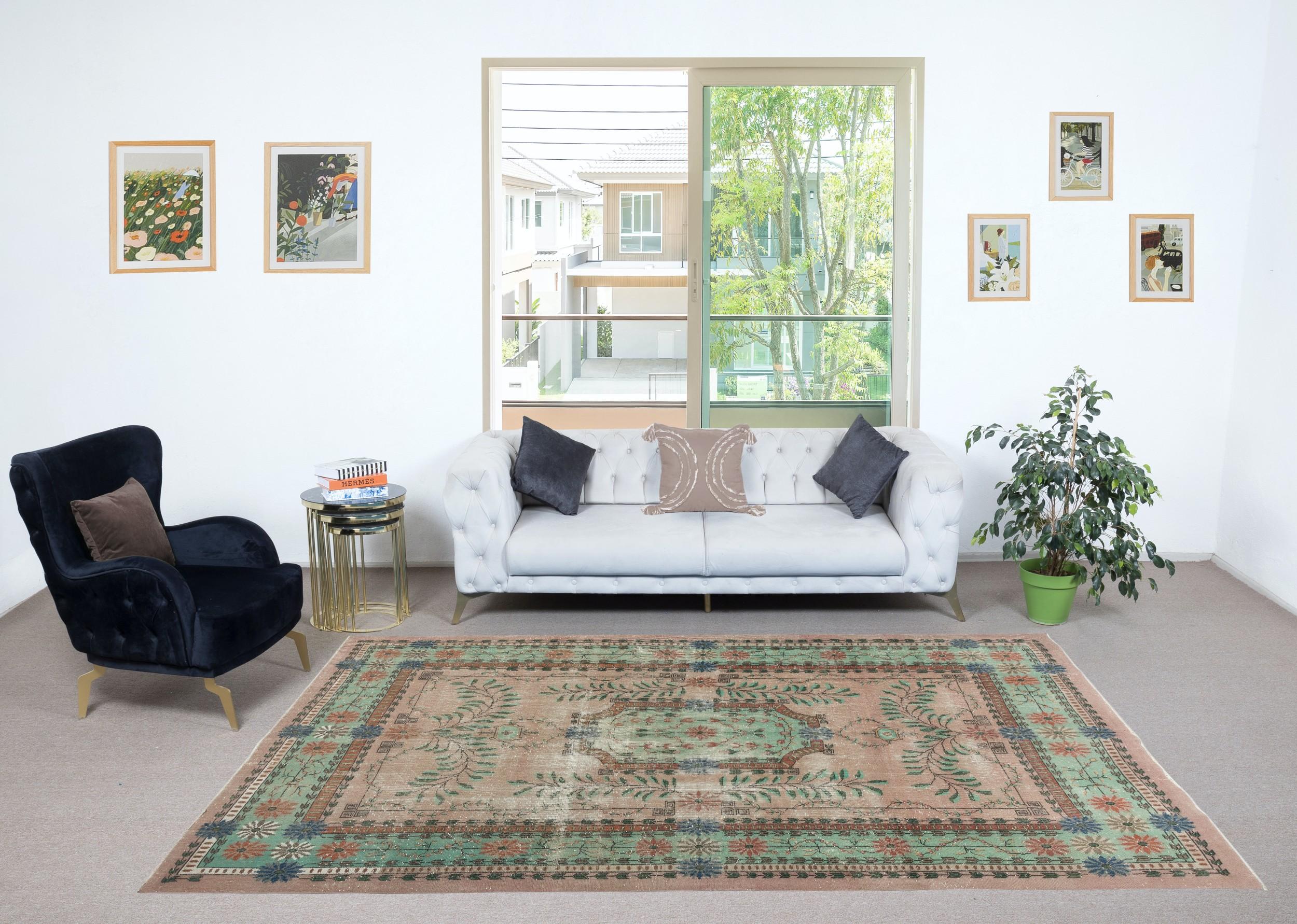 Infuse your home with the timeless beauty of this traditional vintage handmade Turkish rug, a hand-knotted masterpiece crafted from a luxurious blend of wool and cotton. Woven by skilled artisans using centuries-old techniques, this rug features