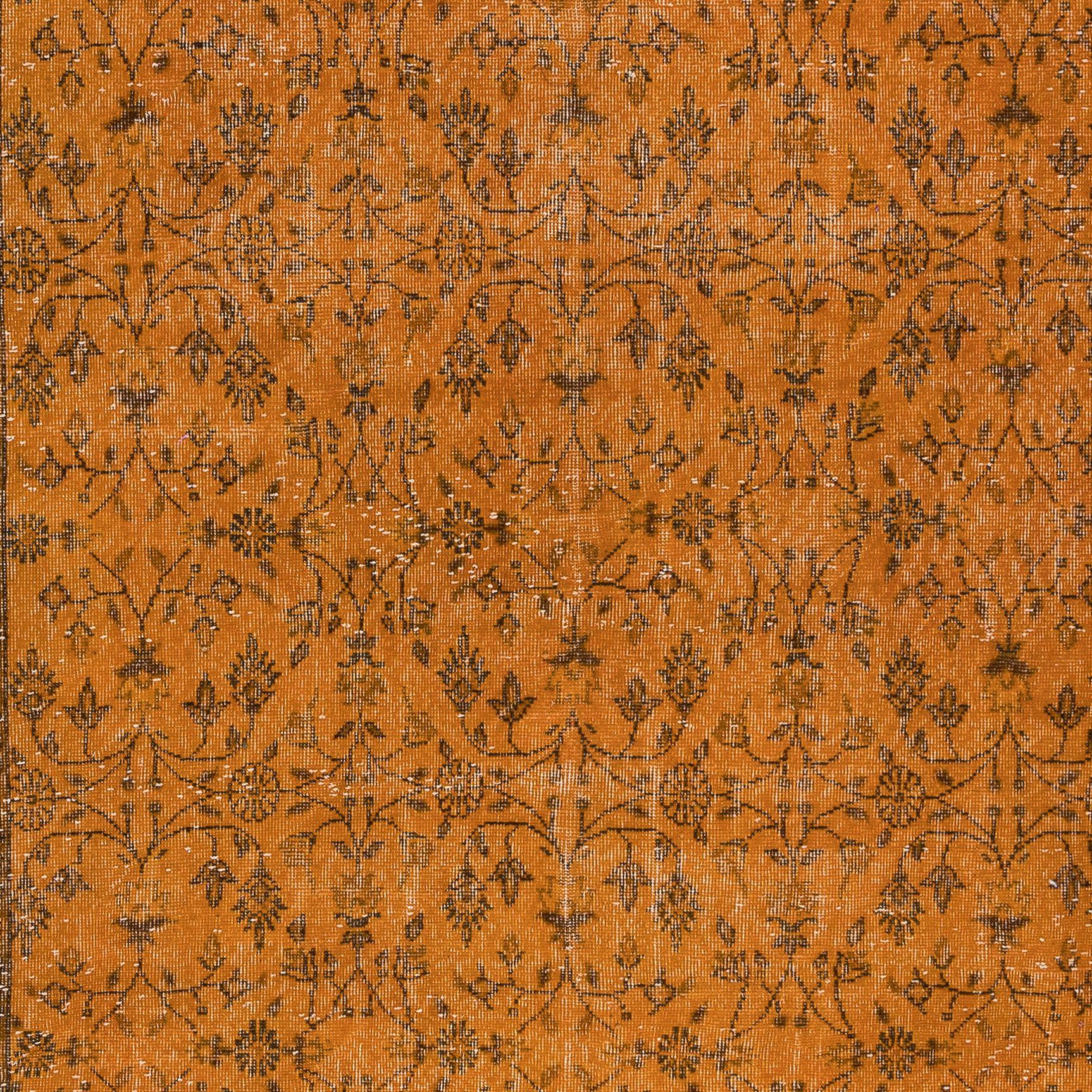 Modern 6.7x10.5 Ft Handmade Rug with All-Over Botanical Design, Orange Turkish Carpet For Sale