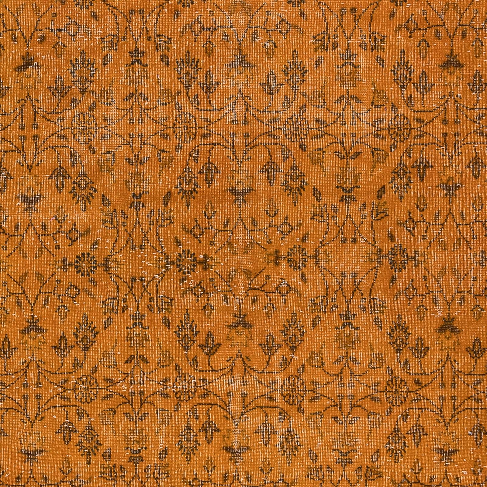 Hand-Woven 6.7x10.5 Ft Handmade Rug with All-Over Botanical Design, Orange Turkish Carpet For Sale