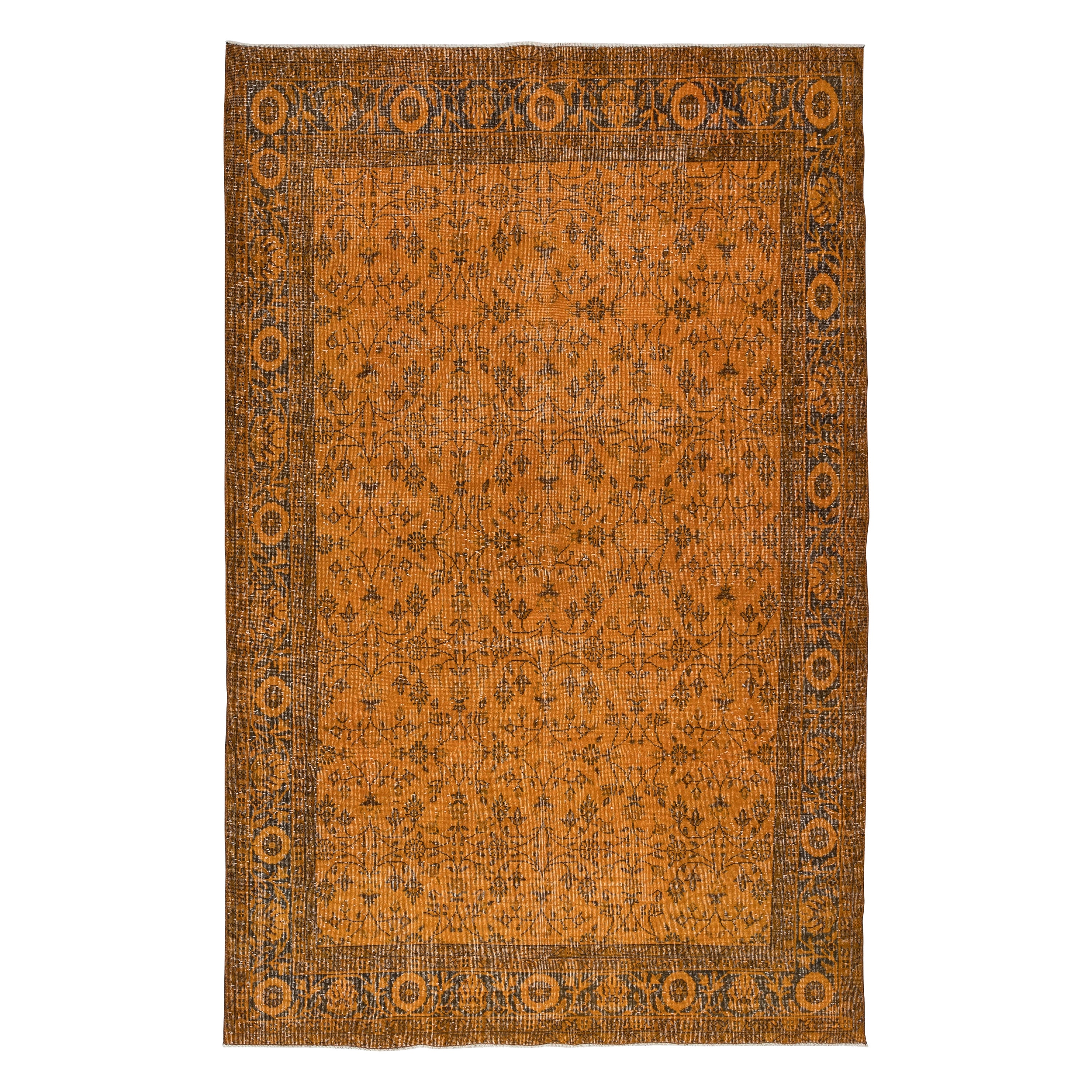 Alfombra hecha a mano con diseño botánico integral, naranja Alfombra turca en venta