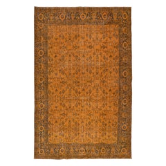 6.7x10,5 Ft Handgefertigter Teppich mit botanischem All-Over-Design, orangefarbener türkischer Teppich