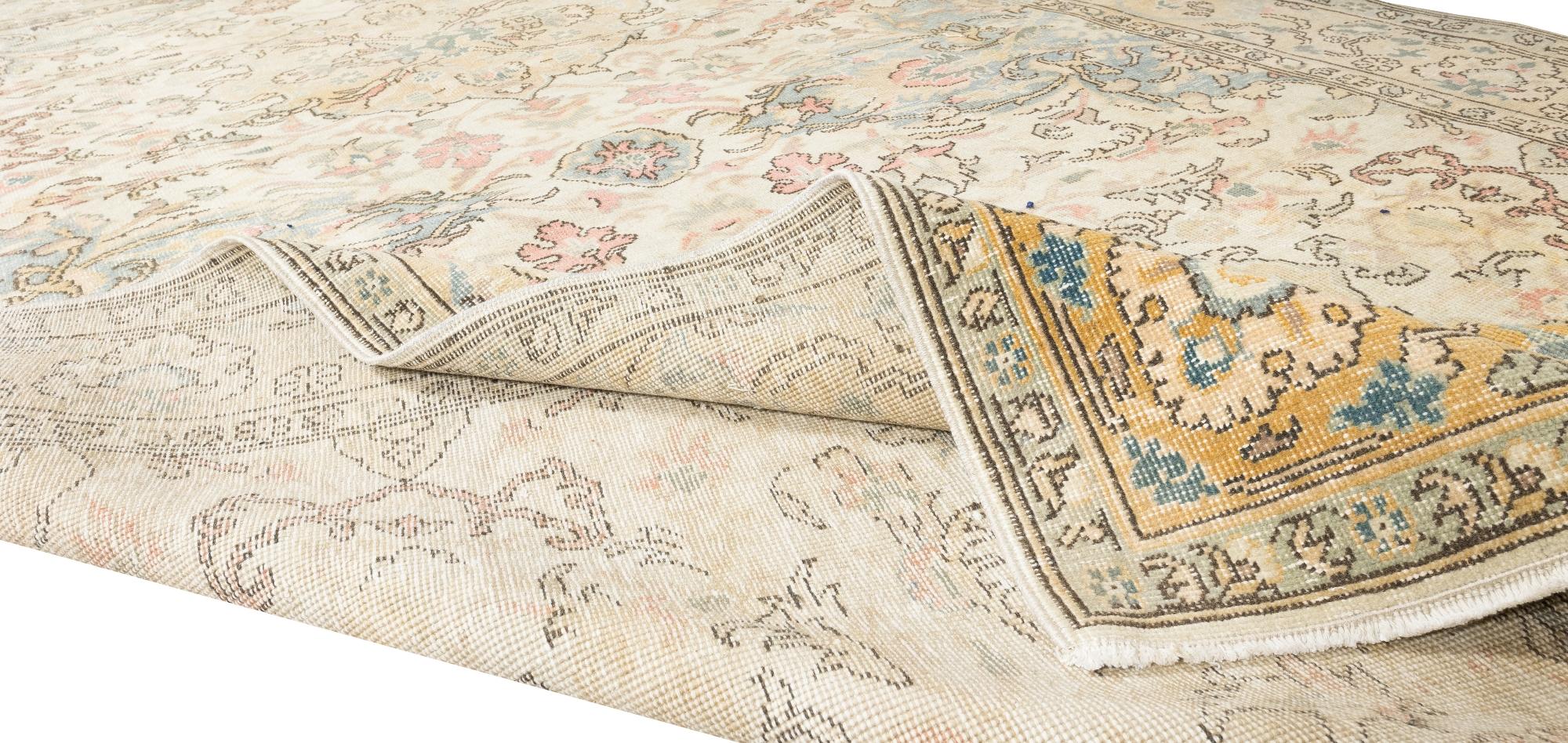 Oushak 6.7x10.5 Ft Handmade Vintage Turkish Rug in Beige, Ideal for Home & Office Decor For Sale