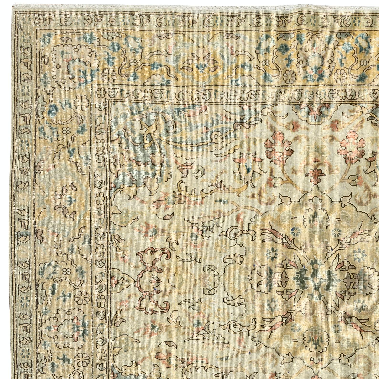 Hand-Woven 6.7x10.5 Ft Handmade Vintage Turkish Rug in Beige, Ideal for Home & Office Decor For Sale
