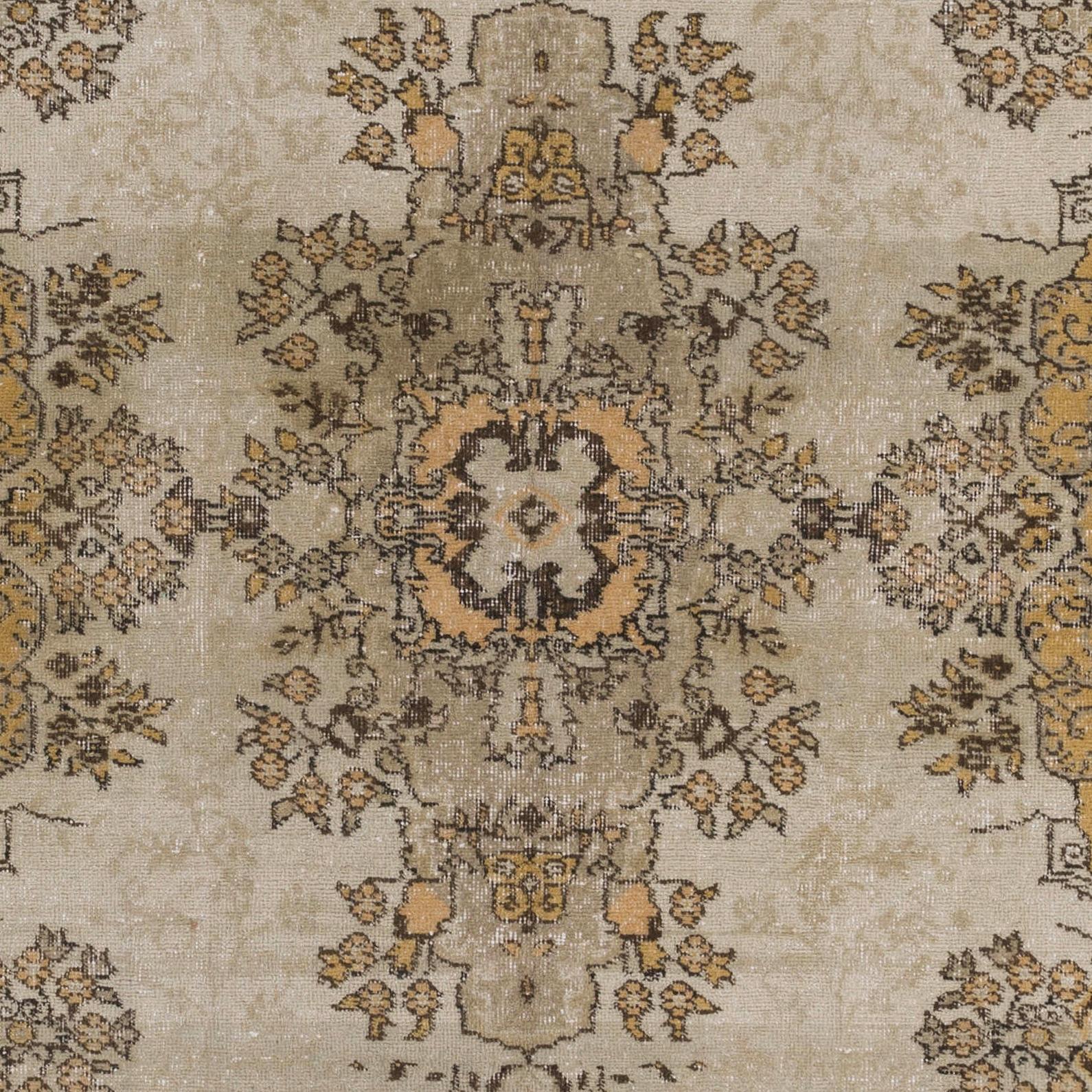 Oushak 6.7x10.6 Ft Fine Vintage Turkish Rug in Light Gray, Brown, Rust and Beige Colors For Sale