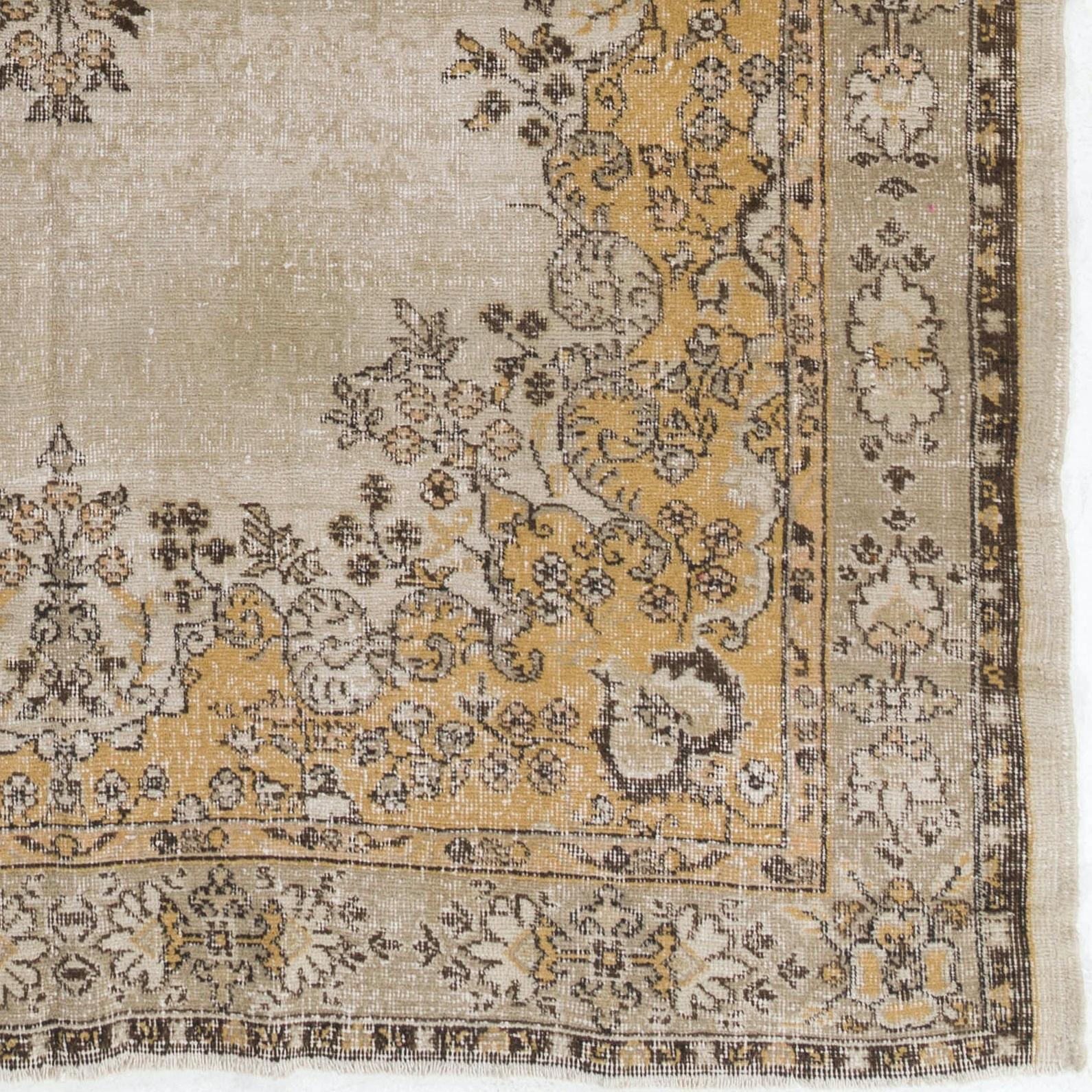 Hand-Woven 6.7x10.6 Ft Fine Vintage Turkish Rug in Light Gray, Brown, Rust and Beige Colors For Sale