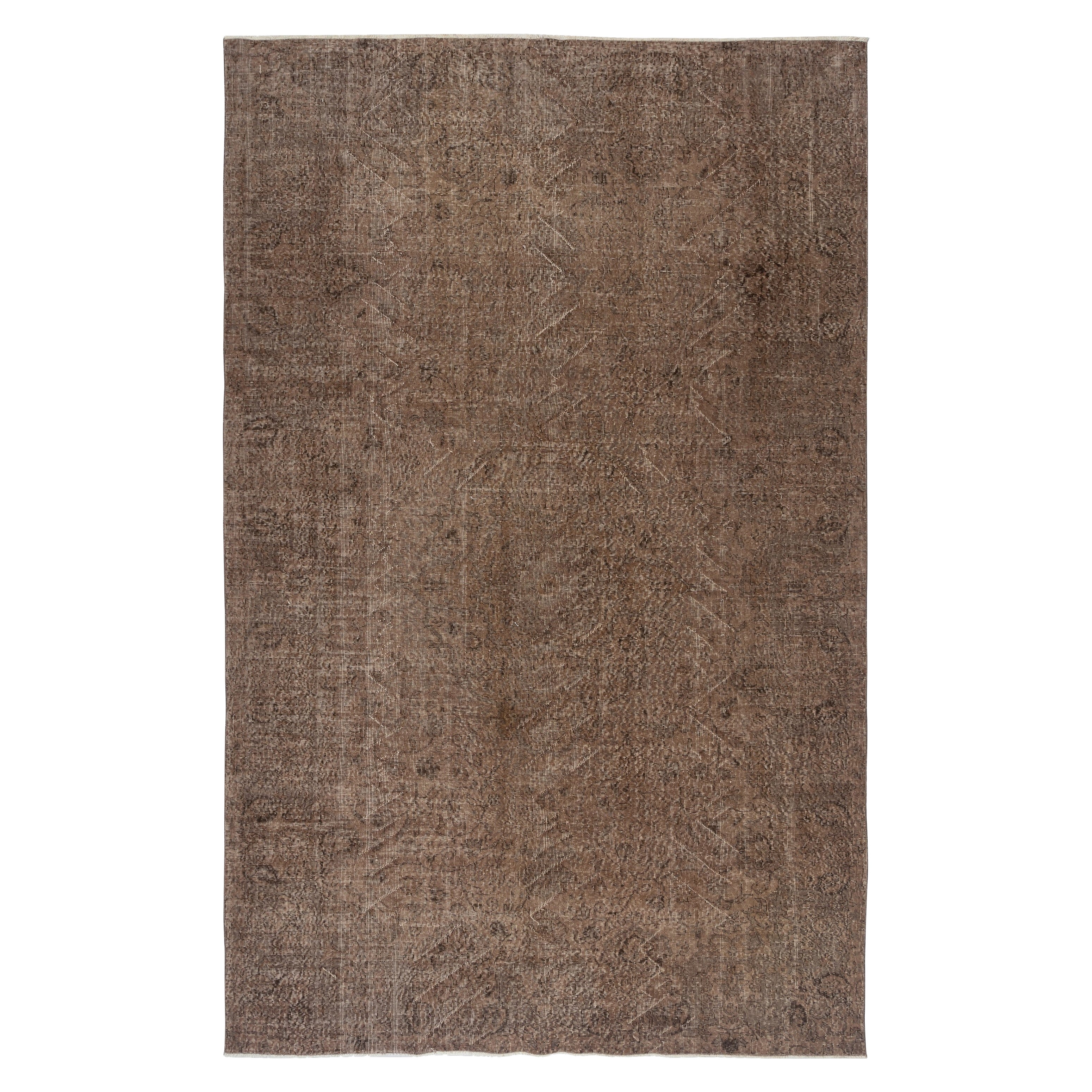 6.7x10.6 Ft Vintage Handmade Rug. Brauner türkischer Teppich für modernes Heim und Büro