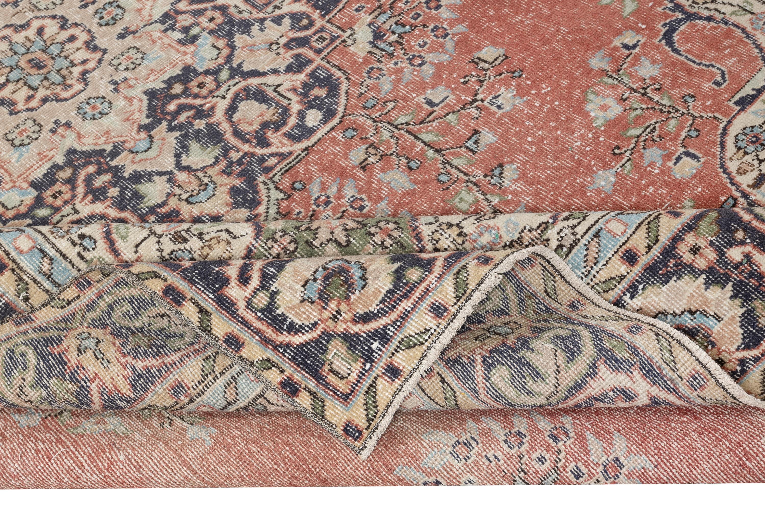 6.7x10.6 Ft Vintage Handmade Türkisch Rot Wolle Bereich Teppich mit Medaillon Design (Rustikal) im Angebot