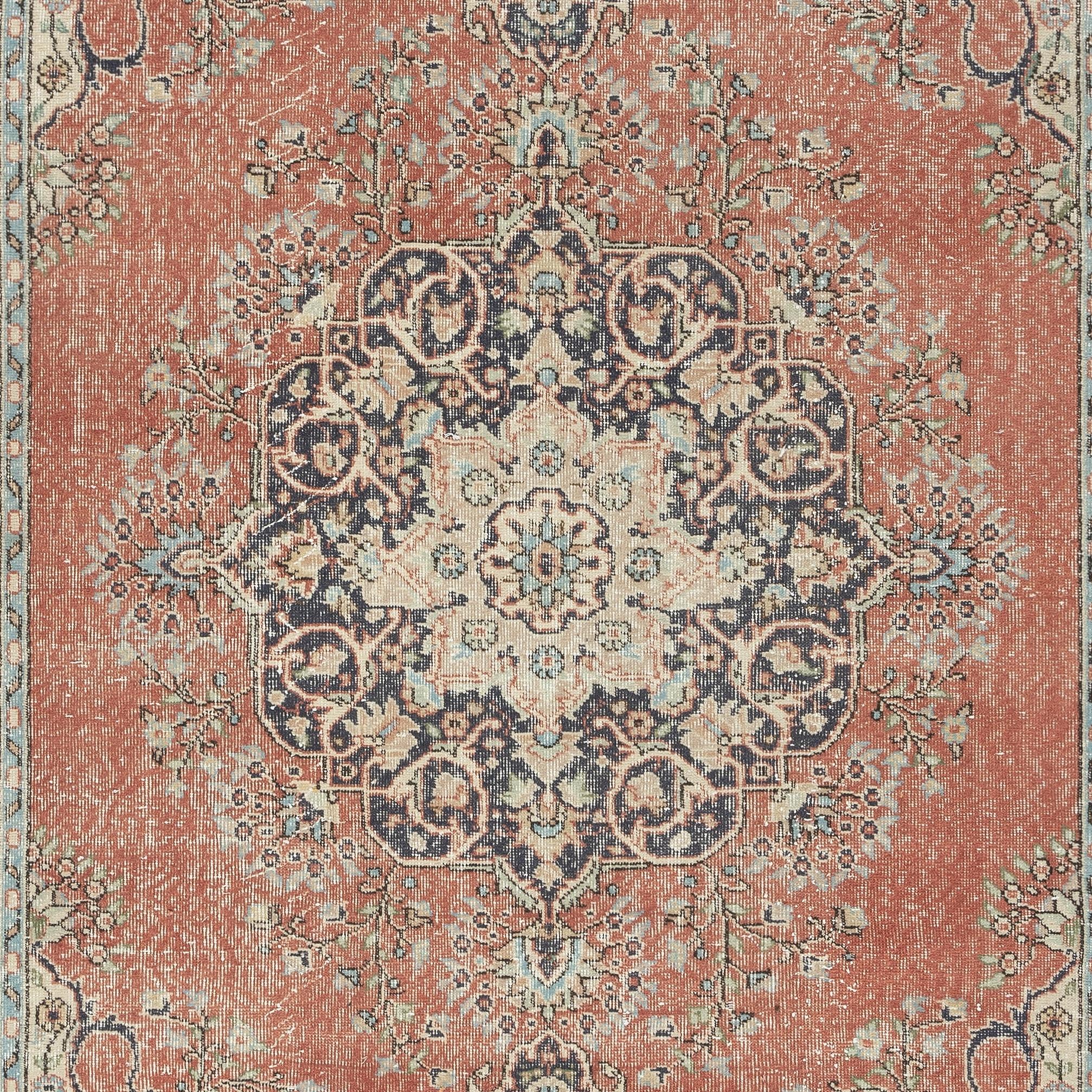 6.7x10.6 Ft Vintage Handmade Türkisch Rot Wolle Bereich Teppich mit Medaillon Design (Handgeknüpft) im Angebot