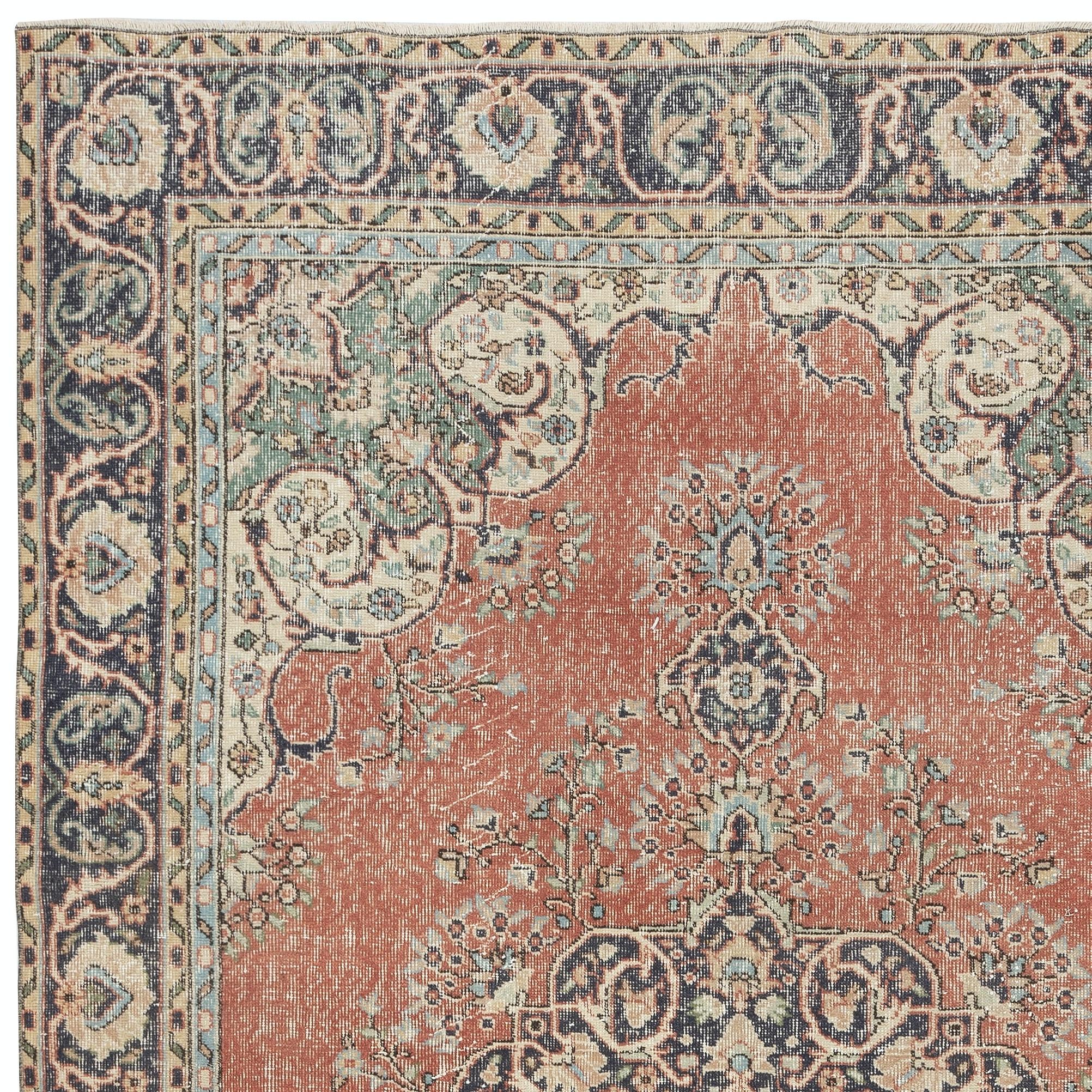 6.7x10.6 Ft Vintage Handmade Türkisch Rot Wolle Bereich Teppich mit Medaillon Design im Zustand „Gut“ im Angebot in Spring Valley, NY