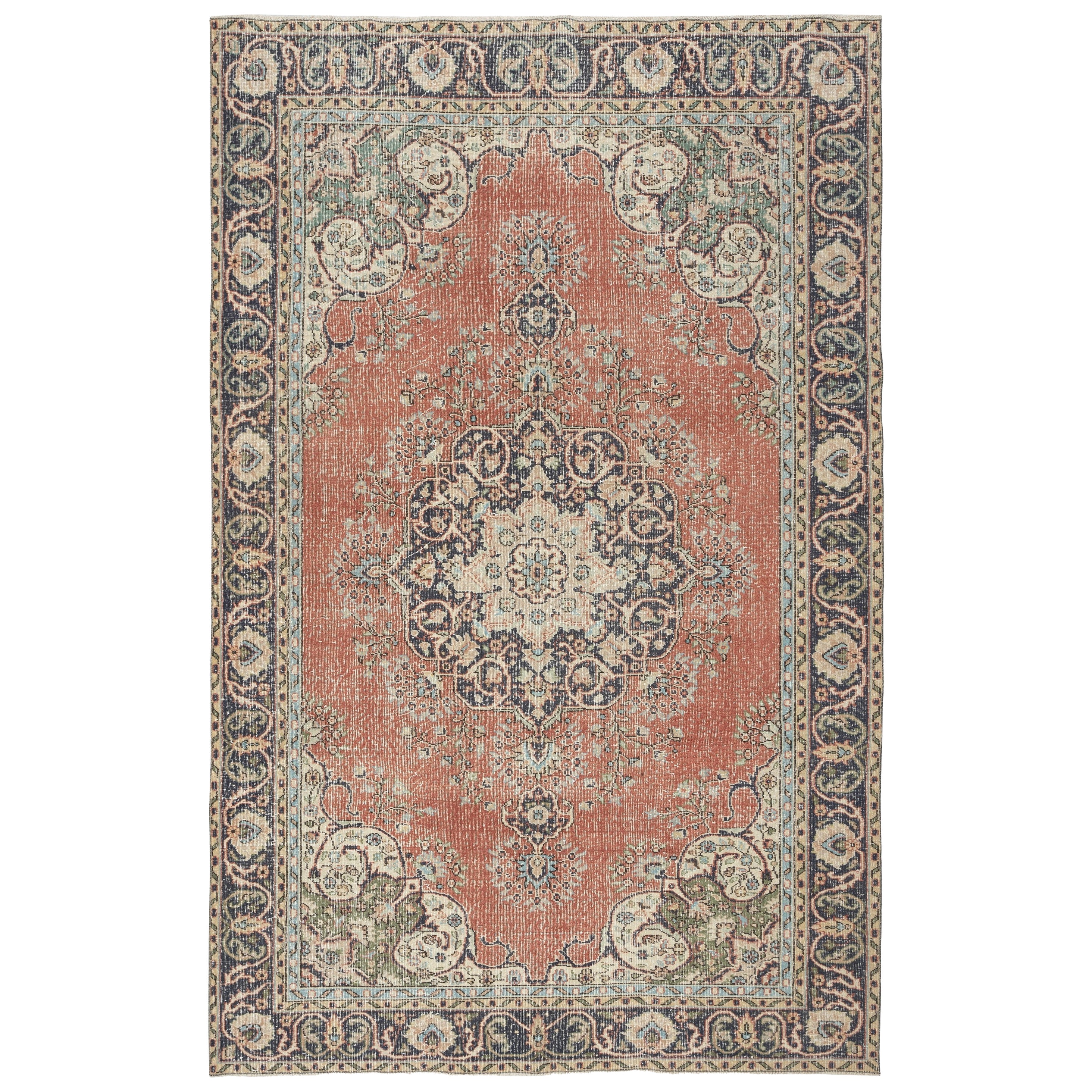 6.7x10.6 Ft Vintage Handmade Türkisch Rot Wolle Bereich Teppich mit Medaillon Design