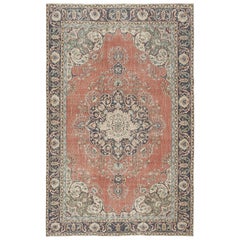 6.7x10.6 Ft Vintage Handmade Turkish Red Wool Area Rug with Medallion Design