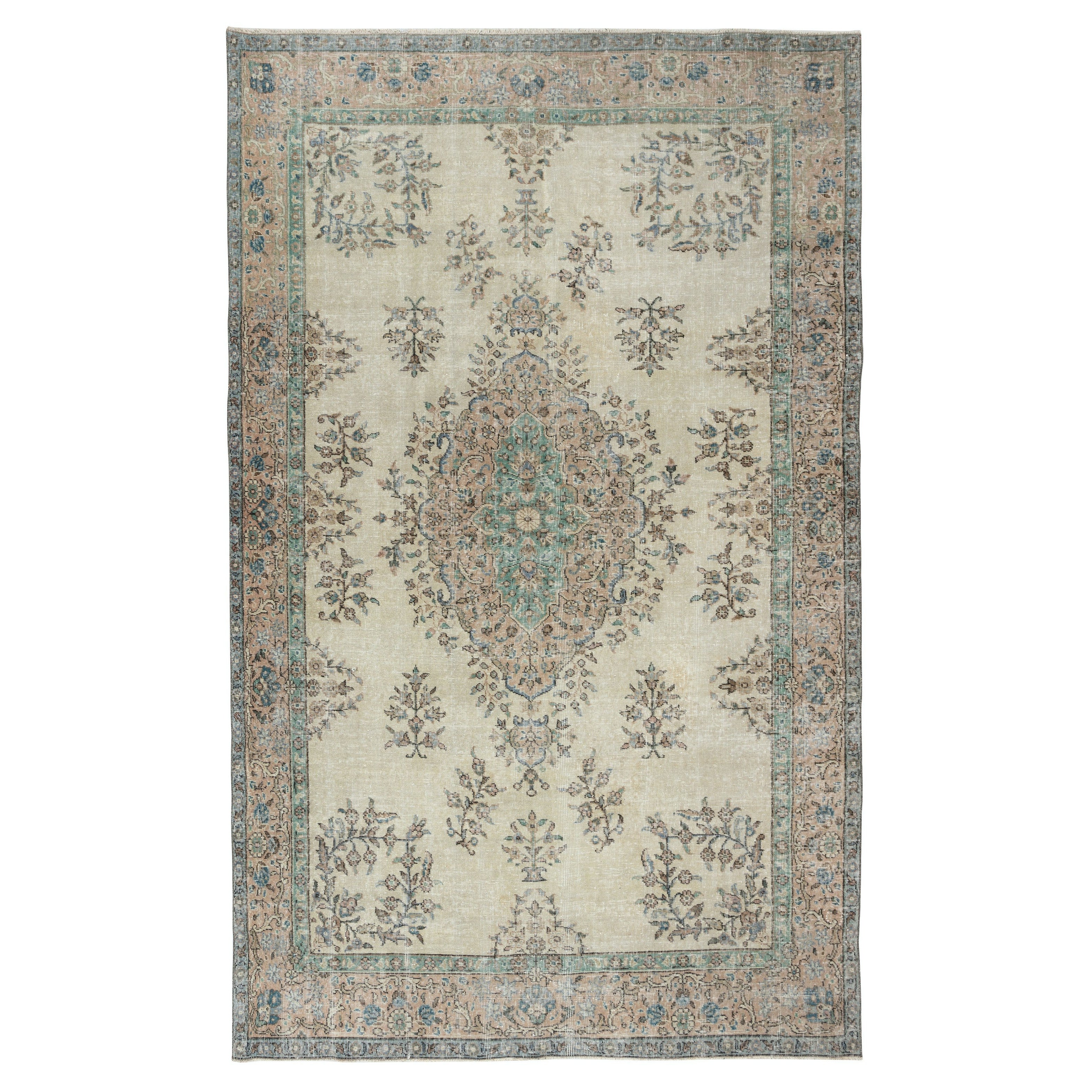 Tappeto d
accento turco floreale vintage da 6,7x10,8 piedi per la decorazione della casa di campagna