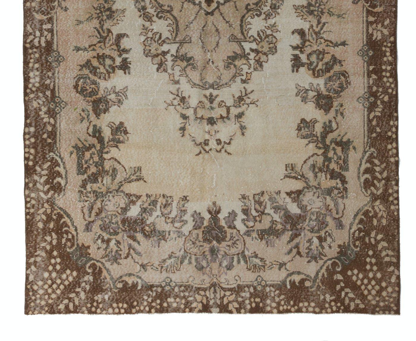 Turkish 6.7x11 Ft Authentic Vintage Anatolian Oushak Area Rug, Hand-Knotted Wool Carpet For Sale