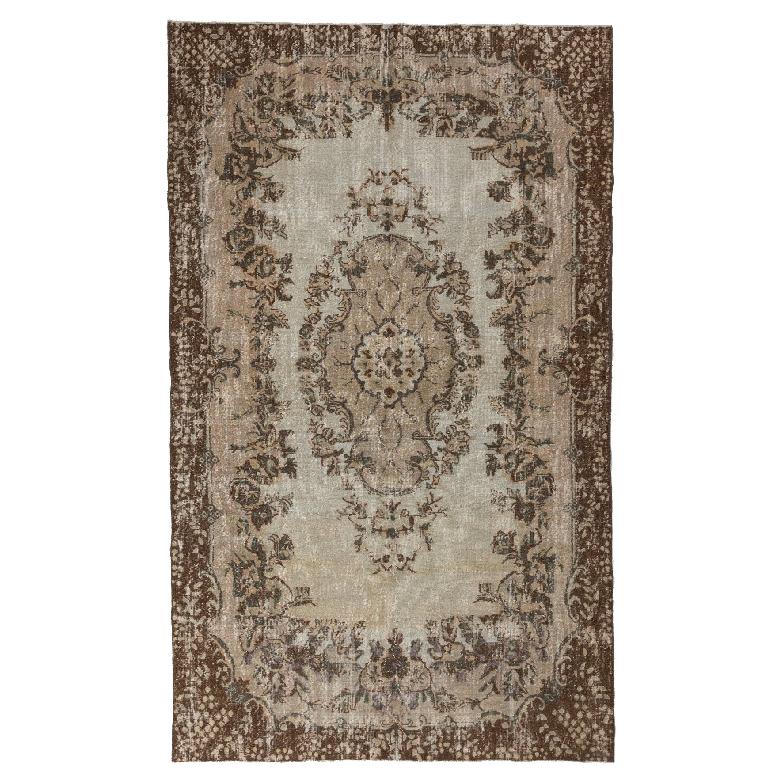 6,7x11 Ft authentischer anatolischer Oushak-Teppich im Vintage-Stil, handgeknüpfter Wollteppich