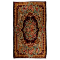 6.7x11.2 Ft Eastern European Kilim. Bessarabian Rug. Flower Design Wall Hanging