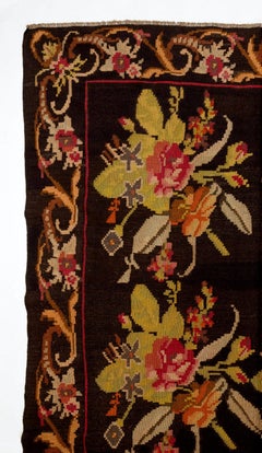 6.7x11.8 Ft handgewebter moldawischer Kelim mit floralem Design. Weinlese-Teppich aus Bessarabien