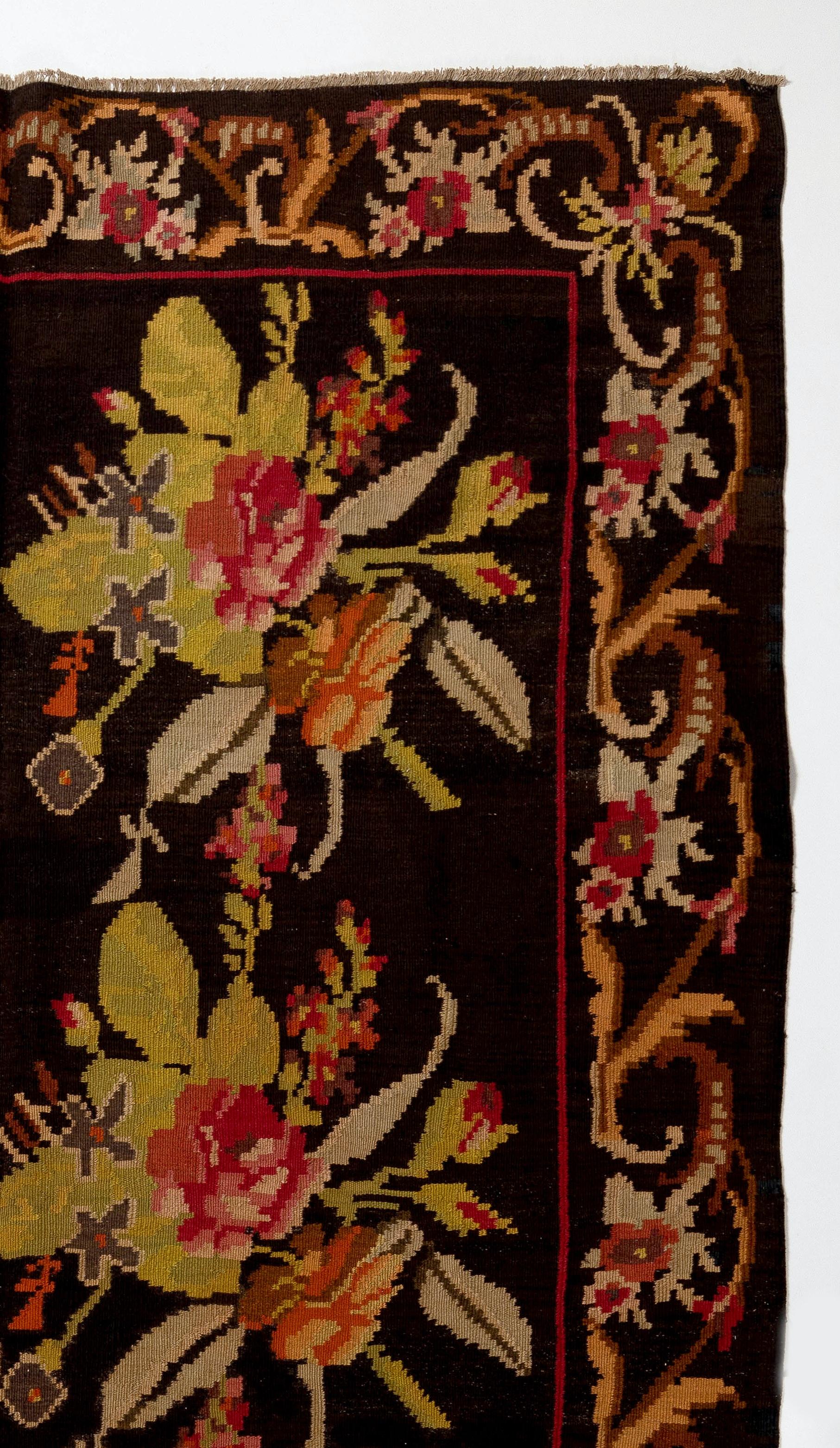 Bohemian 6.7x11.8 Ft HandWoven Moldovan Kilim with Floral Design. Vintage Bessarabian Rug For Sale