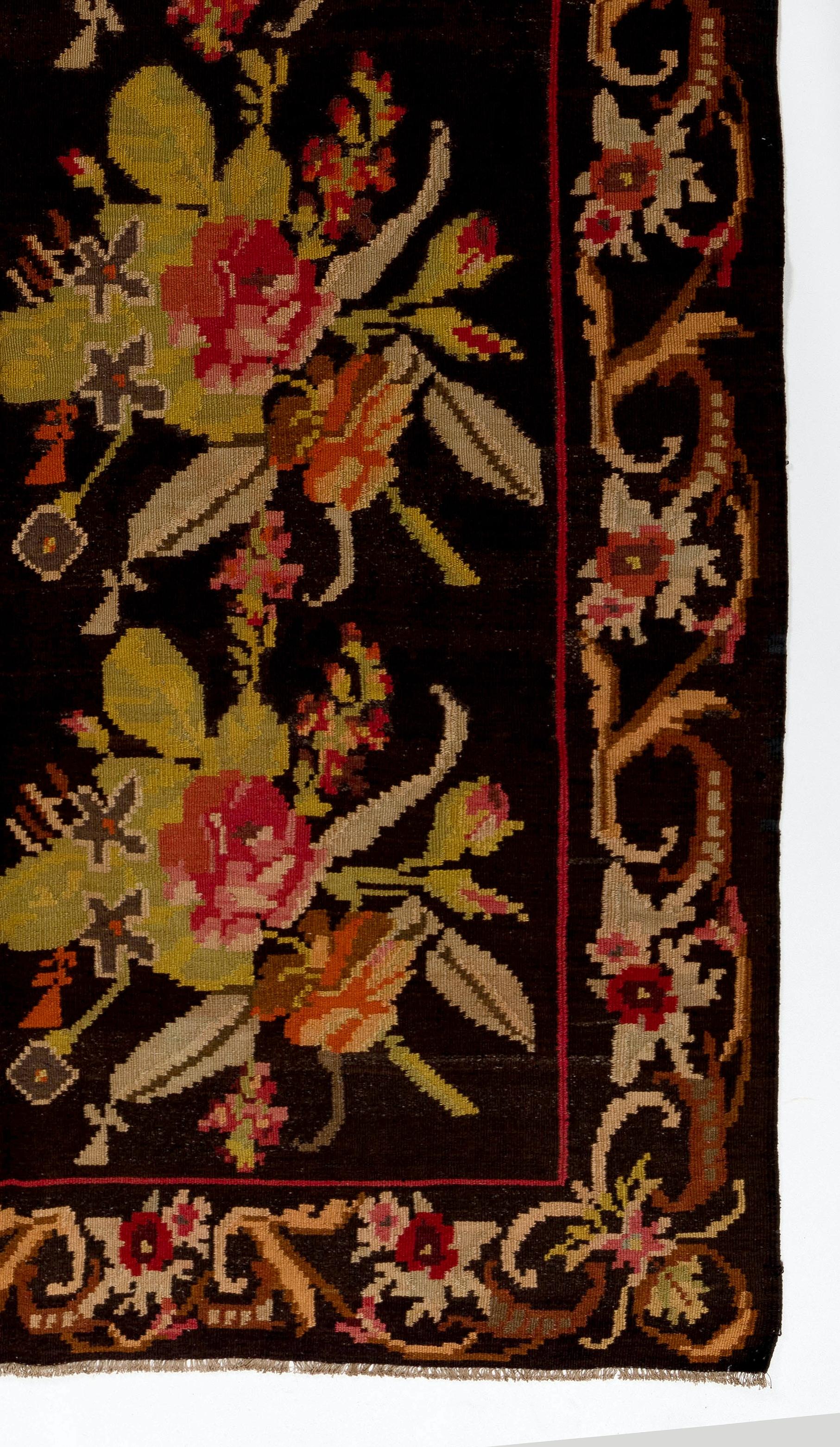 6.7x11.8 Ft handgewebter moldawischer Kelim mit floralem Design. Weinlese-Teppich aus Bessarabien (Handgewebt) im Angebot