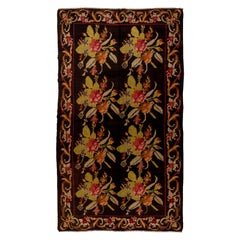6.7x11.8 Ft HandWoven Moldovan Kilim with Floral Design. Vintage Bessarabian Rug