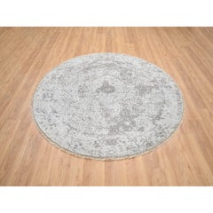 6'7"x6'7" Gray Hand Knotted Broken Persian Design Wool and Pure Silk Round Rug