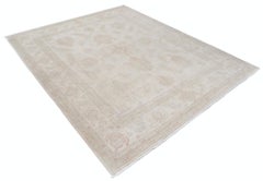 6.7x8.3 ft Tapis en laine Oushak noué à la main. Tapis turc beige avec designs floraux