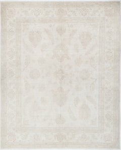 6.7x8.3 ft Tappeto in lana Oushak annodato a mano. Tappeto turco beige con disegno floreale