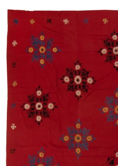 6.7x8.7 Ft Appendiabiti in seta ricamato a mano, copriletto rosso, tovaglia Suzani