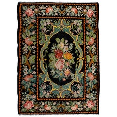 6.9x9 Ft Handmade Bessarabian Wool Kilim Rug, Vintage Floral Moldovan Tapestry