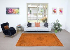 Alfombra Art Decó Floral, Naranja Alfombra Moderna de Lana y Algodón Hecha a Mano 6,7x9 Pies