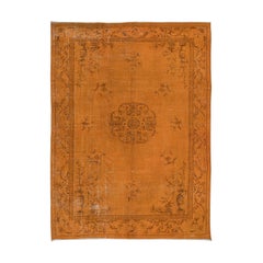 Tappeto Art Deco Floreale 6.7x9 Ft, Tappeto moderno in lana e cotone fatto a mano arancione