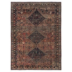 6'7 "x9'1" Corallo scuro sovratinto Vintage Persian Shiraz Tappeto annodato a mano in pura lana