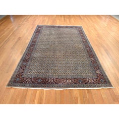 6'7"x9'10" Ivory Vintage Persian Tabriz All Over Pattern Hand Knotted Wool Rug