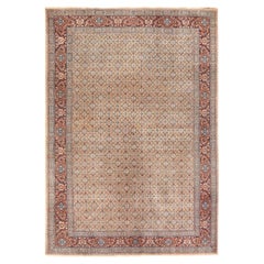 6
7"x9
10" Ivory Vintage Persian Tabriz All Over Pattern Hand Knotted Wool Rug