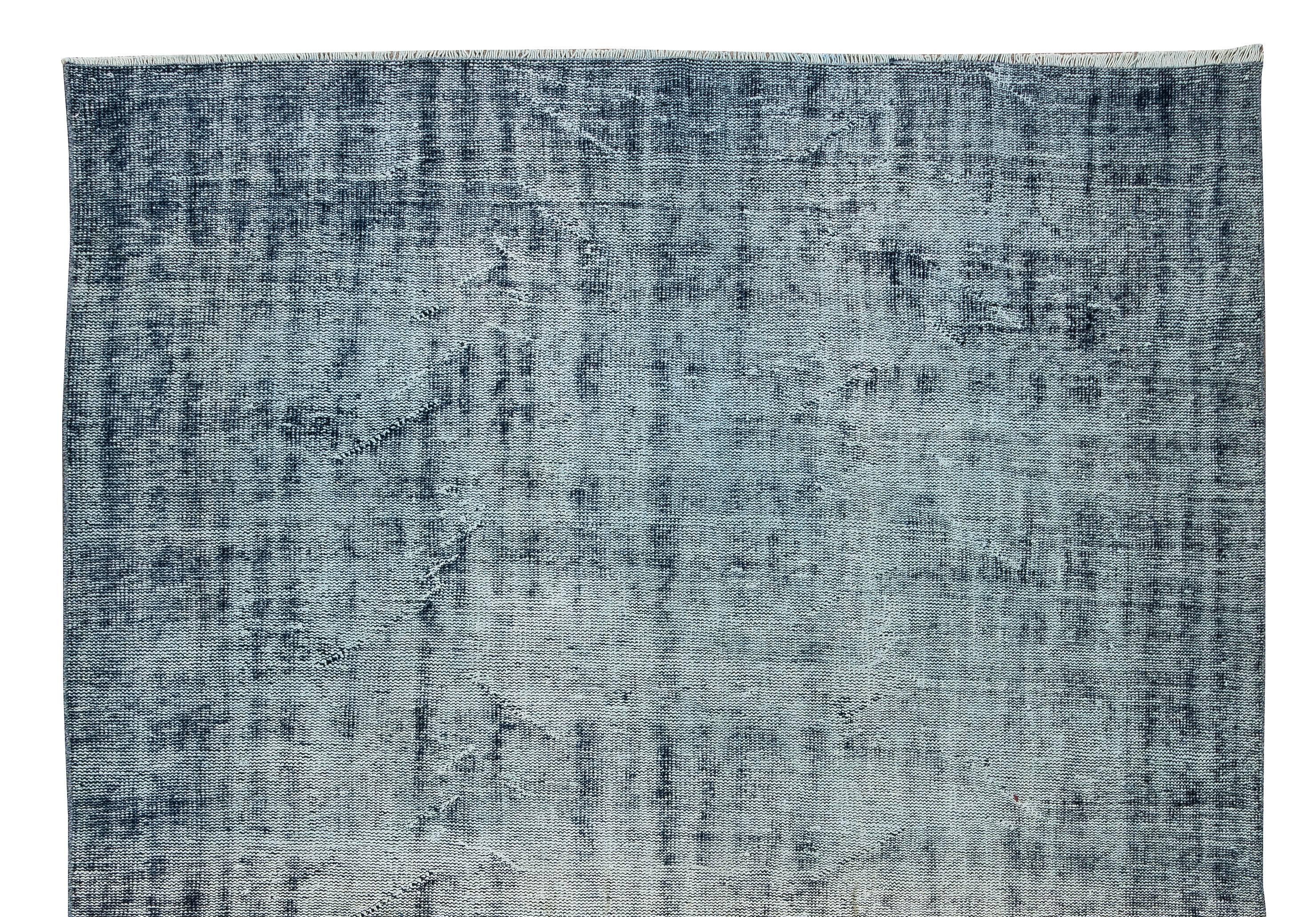 Turkish Handmade Anatolian Rug in Navy Blue, Distressed Look Vintage Carpet For Sale