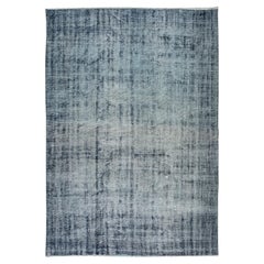 Handmade Anatolian Rug in Navy Blue, Distressed Look Vintage Carpet