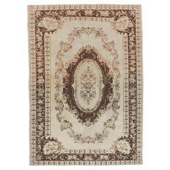 6.7x9.3 Ft Vintage Medallion Design Oushak Rug made of Wool and Cotton Blend
