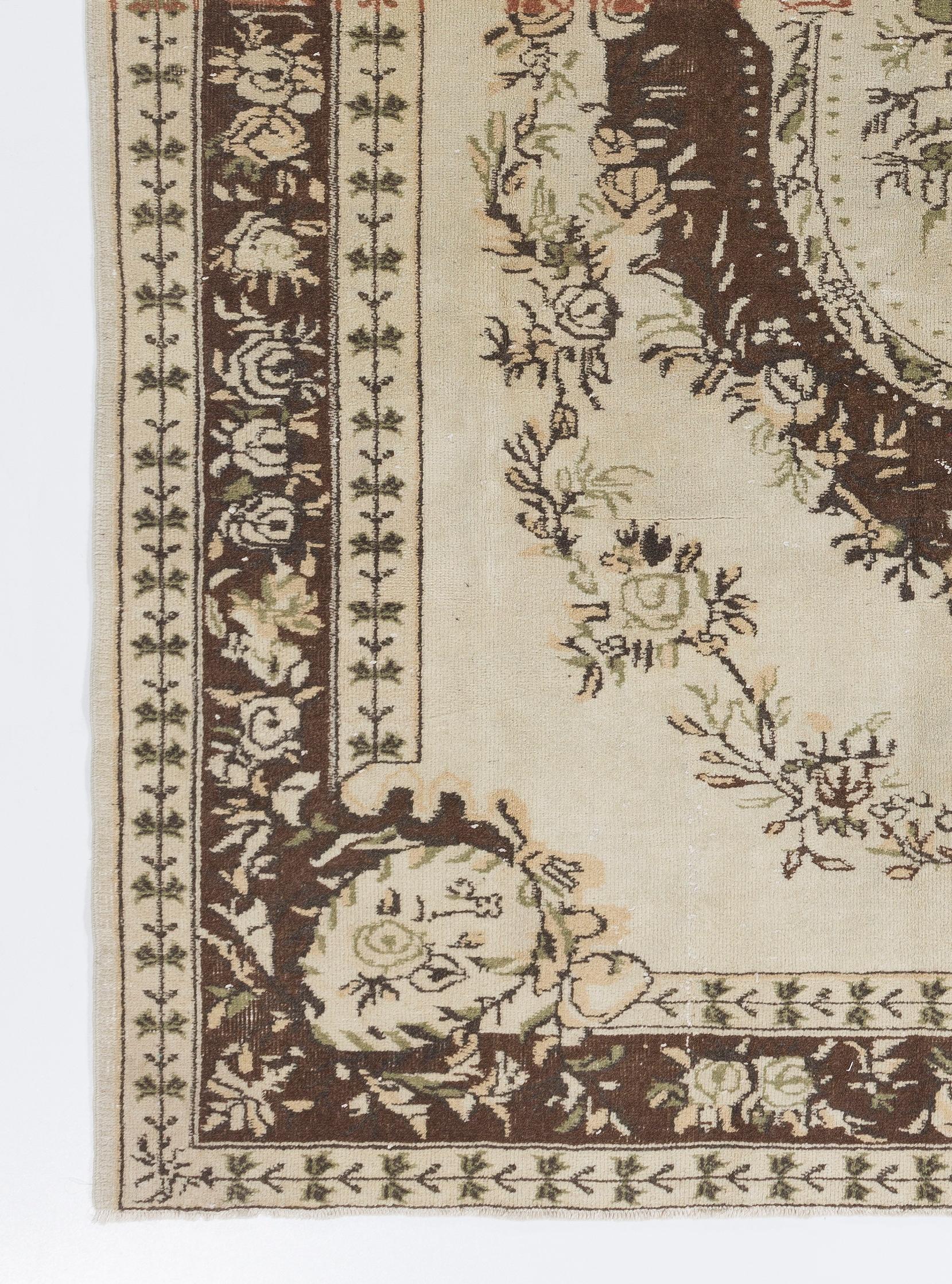 Oushak-Teppich aus Woll- und Baumwollmischung mit 6.7x9.3 Ft Vintage-Medaillon-Design (Handgewebt) im Angebot
