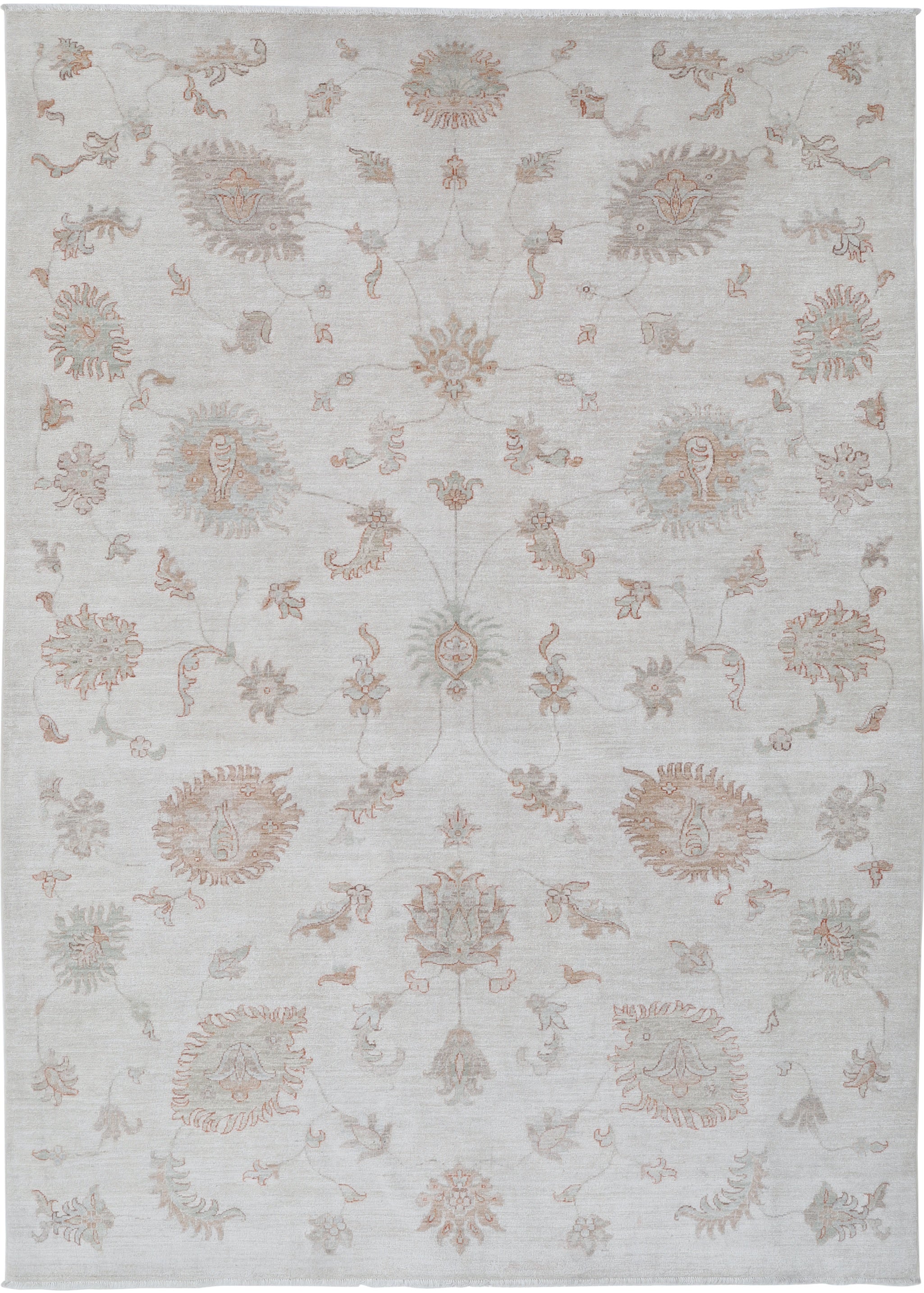 6.7x9.5 ft Traditional Hand Knotted Beige Large Area Rug with Floral Design