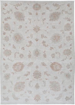 6.7x9.5 ft Traditional Hand Knotted Beige Large Area Rug with Floral Design