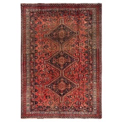 6'7"x9'5" Terracotta Red Vintage Persian Shiraz Hand Knotted Wool Oriental Rug
