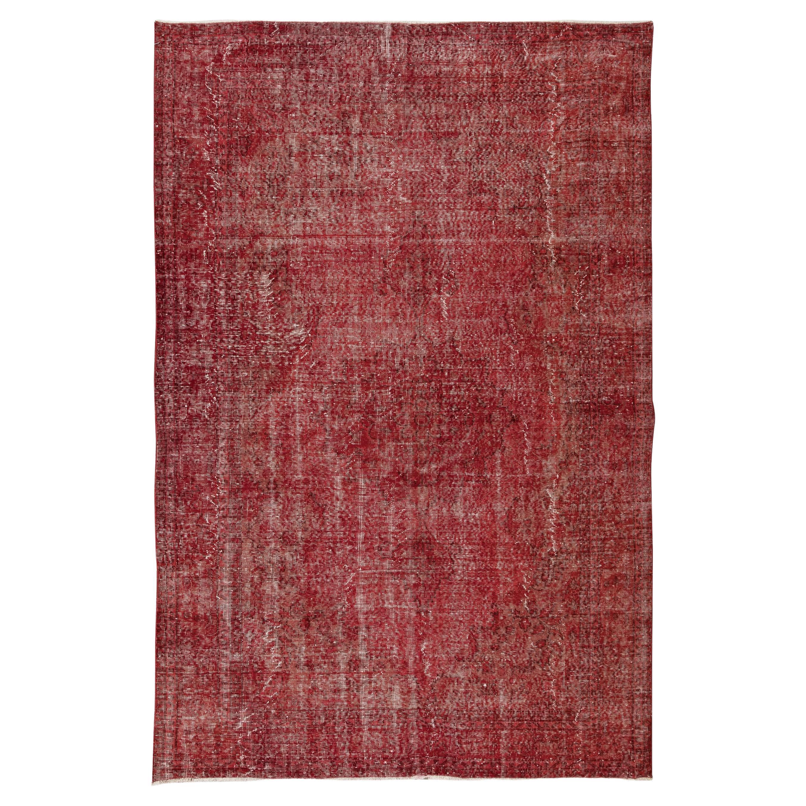 6.7x9.6 Ft Hand Knotted Vintage Turkish Area Rug in Red 4 Modern Interiors For Sale