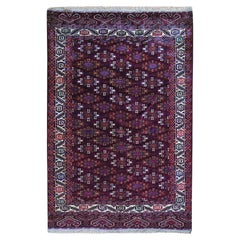 6'7"x9'6" Red Vintage Turkoman Yomut Bokara Main Rug 300 KPSI Soft Wool Rug