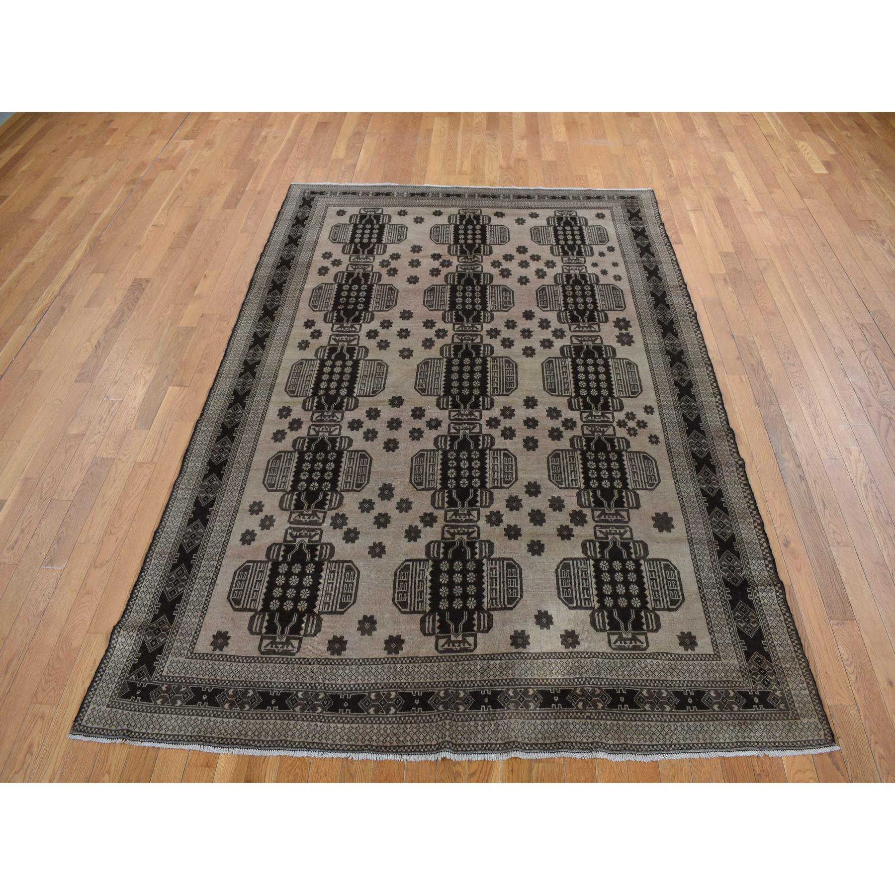 Tan Brown, Vintage Afghan Baluch with Natural Color, Bold Geometric Repetitive Medallions Design, Hand Knotted, Pure Wool, Oriental Rug
Primary materials: Wool
Latex: No Pile 
height: 0.25 Inches
Style: Traditional
Primary color: Brown
Secondary