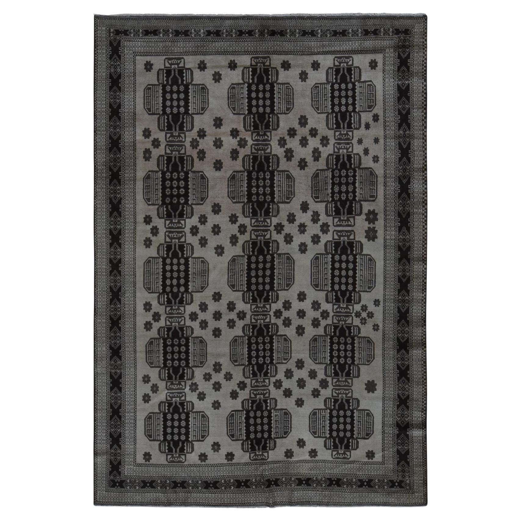 6'7"x9'6" Tan Brown Vintage Afghan Baluch Hand Knotted Pure Wool Rug For Sale