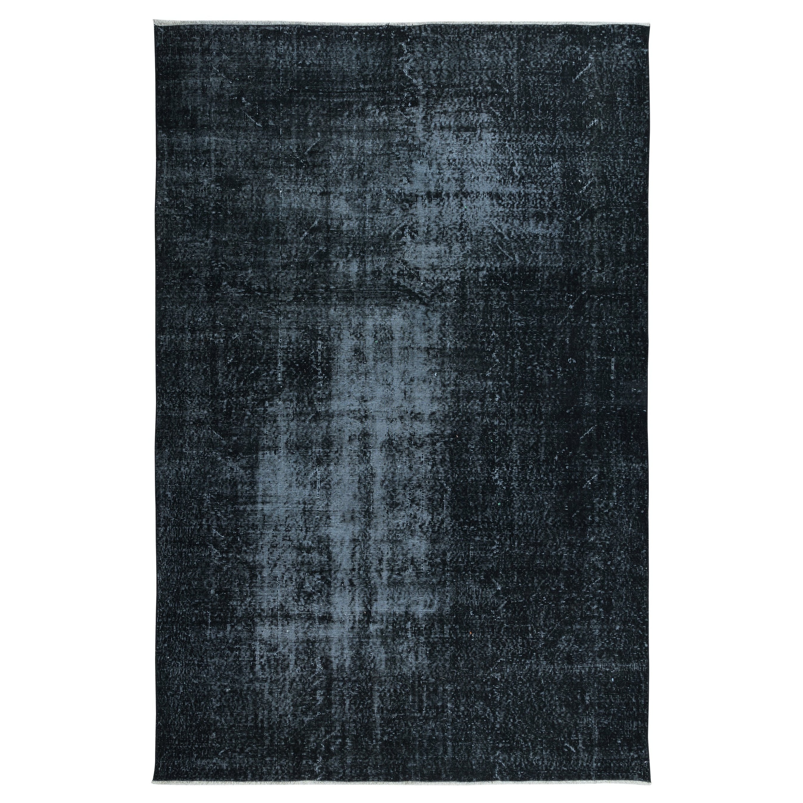 Tappeto astratto di colore nero 6.7x9.7 Ft per interni moderni, fatto a mano in Turchia