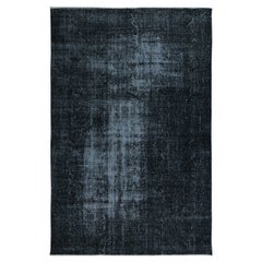 Tappeto astratto di colore nero 6.7x9.7 Ft per interni moderni, fatto a mano in Turchia