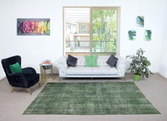 6.7x9.7 Ft Contemporary Handmade Low Pile Turkish Wool Area Rug in Green Color (Tapis de laine turque à faible épaisseur fait à la main)