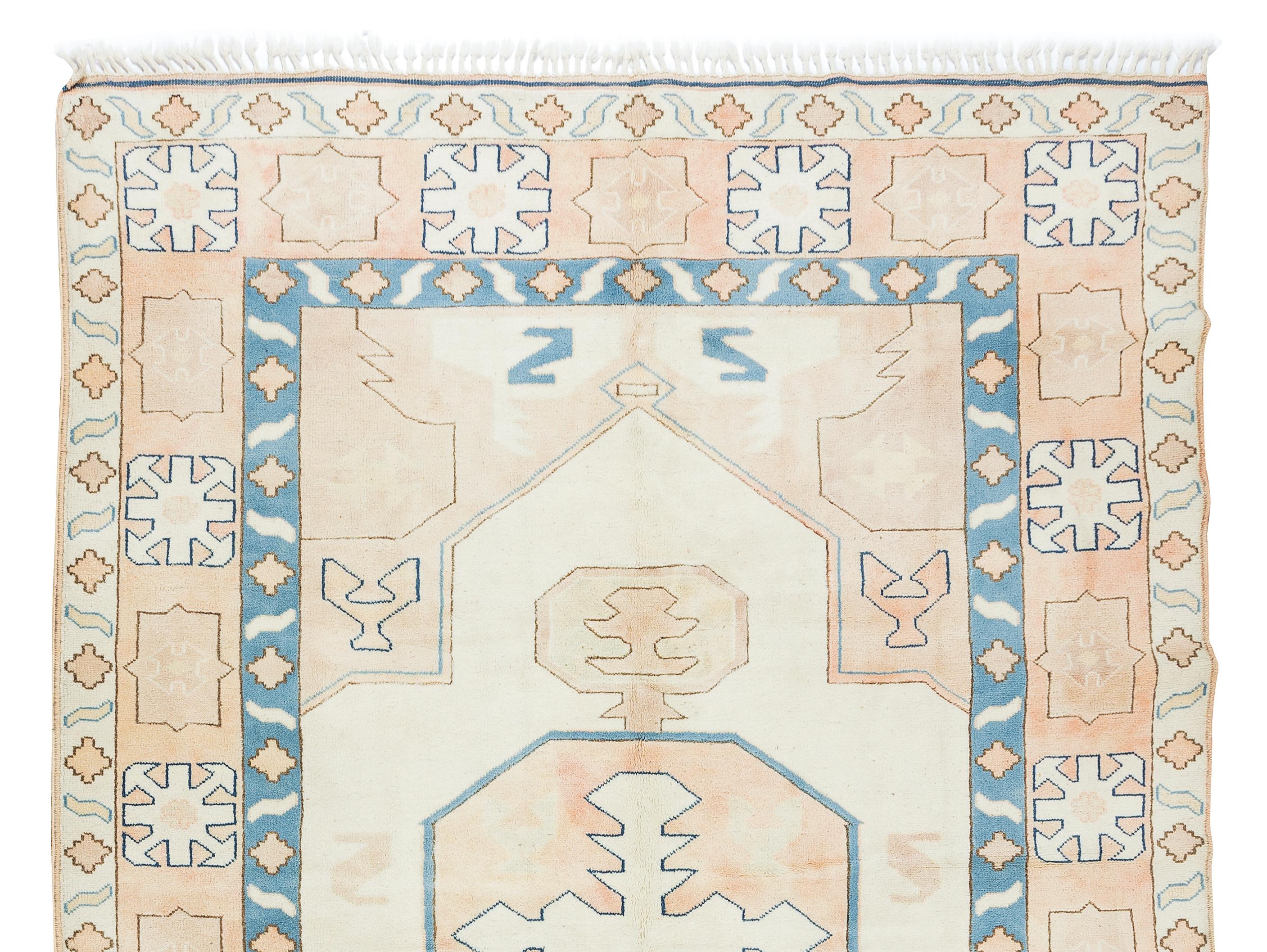6.7x9.7 Ft Handgefertigter türkischer Wollteppich, moderner, geometrisch gemusterter Teppich (Türkisch) im Angebot